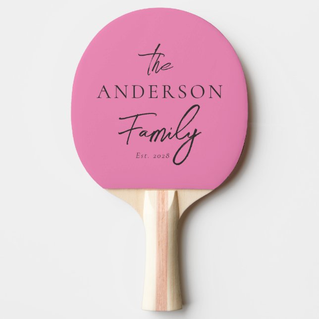 Rosa och svart handskrivet familjenamn pingisracket (Framsidan)