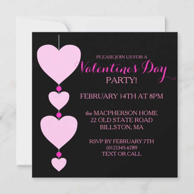 Rosa och svart Heart Valentines gruppinbjudan Inbjudningar (Framsida)