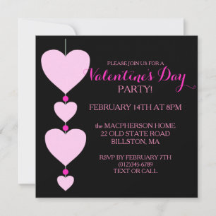 Rosa och svart Heart Valentines gruppinbjudan Inbjudningar