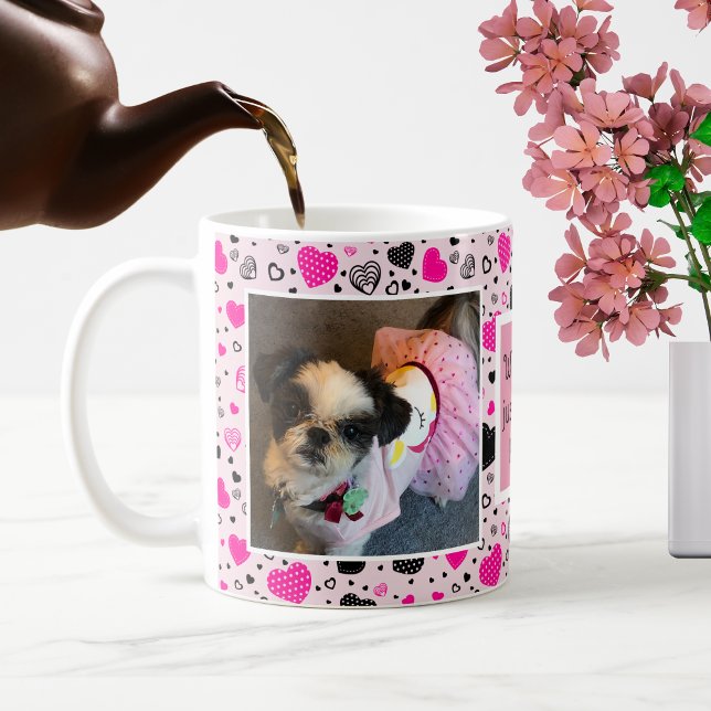 Rosa och svart Hearts Cute Hund I kärlek dig Kaffemugg (Skapare uppladdad)