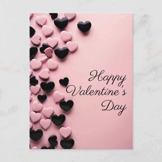 Rosa och svart hjärtan på rosa Alla hjärtans Vykort (Framsida)