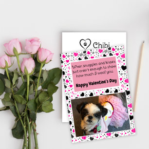 Rosa och svart hjärtslag Cute Hund Valentine Day Julkort