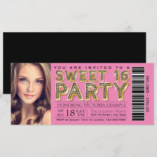 Rosa och svart Hollywood Glam Sweet 16-biljett Inbjudningar