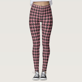 Rosa och svart Houndstooth mönsterdamasker Leggings
