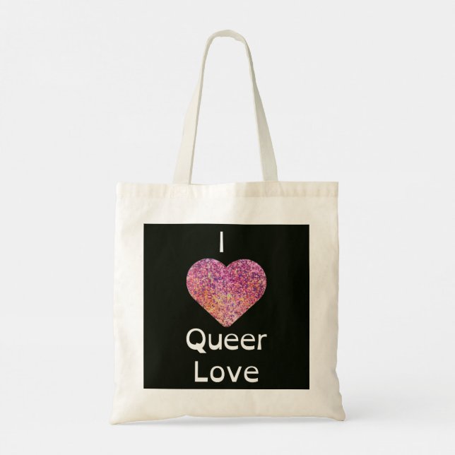 Rosa och svart I Heart Queer Kärlek Tygkasse (Baksida)