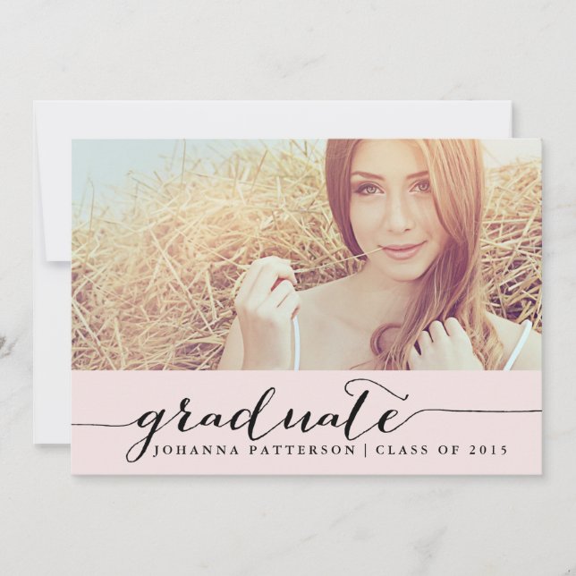 Rosa och svart | Inbjudan till handskriven Student (Framsida)