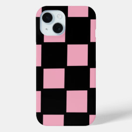 Rosa och svart iPhone 15-fodral med rutigt mönster