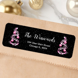 Rosa och svart julprydnad returadress etikett