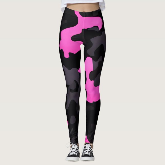 Rosa och svart kamouflage leggings (Framsida)