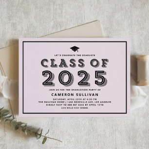 Rosa och svart klass för 2025 års tak Retro Studen Inbjudningar