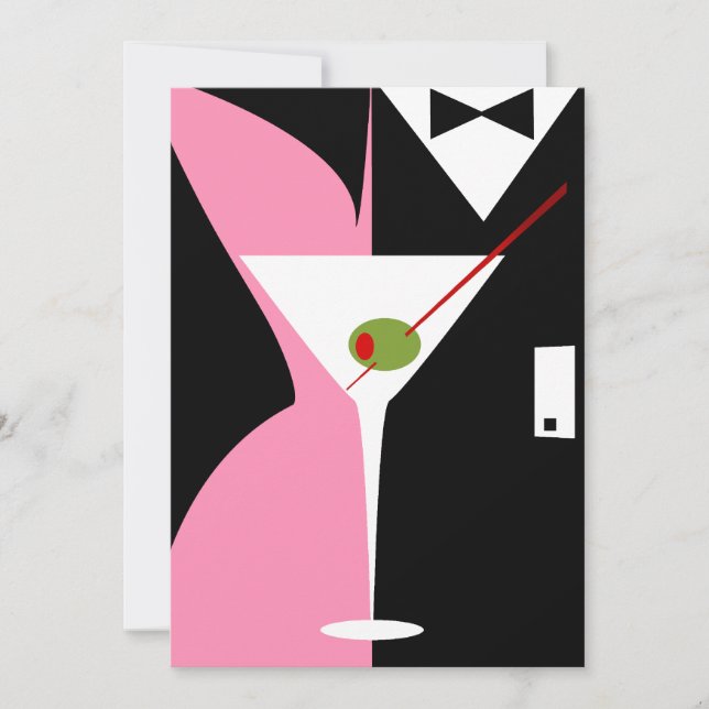 Rosa och Svart Klassisk Martini Cocktail Inbjudningar (Framsida)