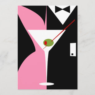 Rosa och Svart Klassisk Martini Cocktail Inbjudningar