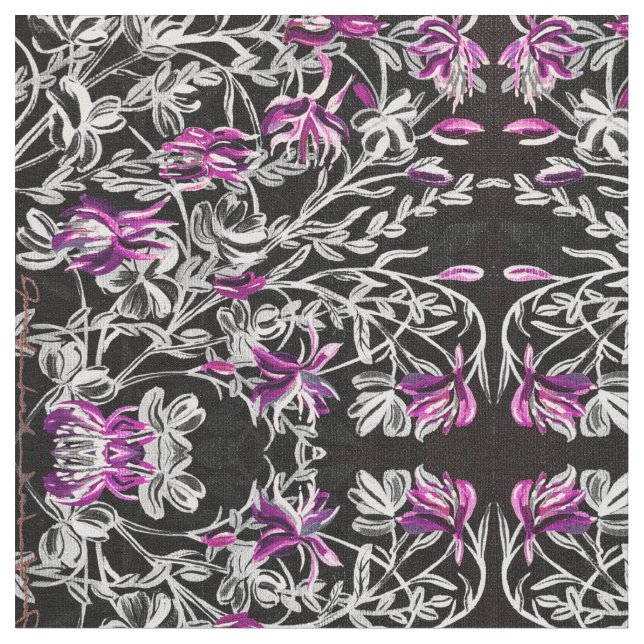 Rosa och svart kolumbine Fabric Tyg (Närbild)