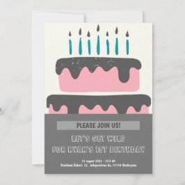 Rosa och svart kummel 1:a födelsedagsinbjudan inbjudningar