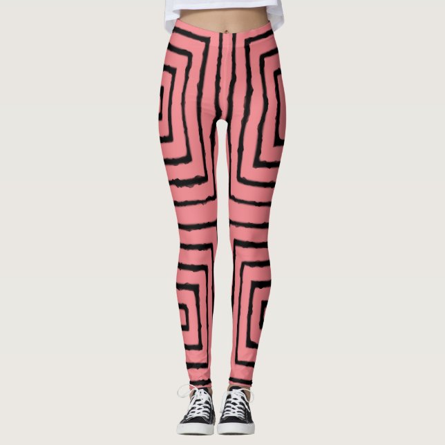Rosa och svart kvadrater Afrikas lera trasa Leggings (Framsida)