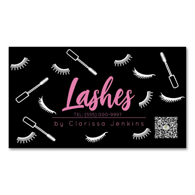 Rosa och svart lash Eyelash Extensions makeup Magnetiska Visitkort (Framsida)