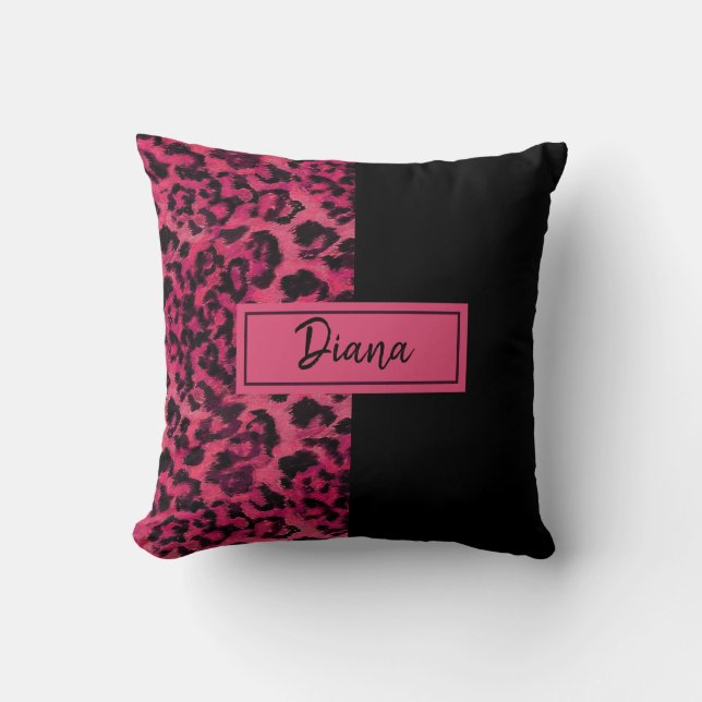 Rosa och svart leopard dekorativ kudde (Framsida)