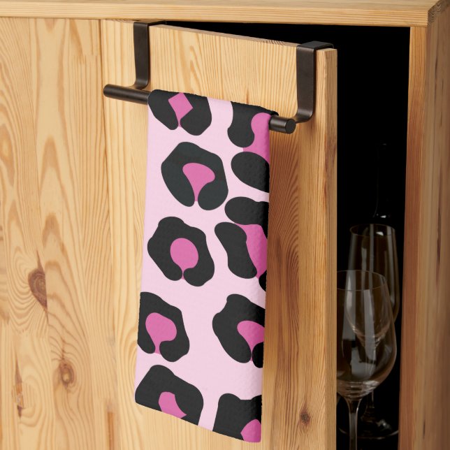 Rosa och svart Leopard Print Mönster Kökshandduk (Thirds Fold)