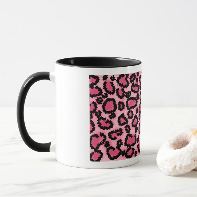 Rosa och svart Leopard Print Mönster. Mugg (Med munk)