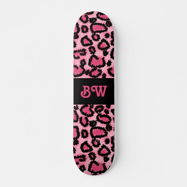 Rosa och svart Leopardtryckmodell Mini Skateboard Bräda 18,5 Cm (Framsida)