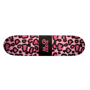 Rosa och svart Leopardtryckmodell Mini Skateboard Bräda 18,5 Cm