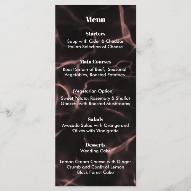 Rosa och svart marmorerat tema meny (Framsida)