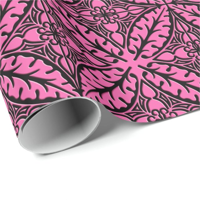 Rosa och svart marockanska plattor - fuchsia presentpapper (Rullad Hörn)