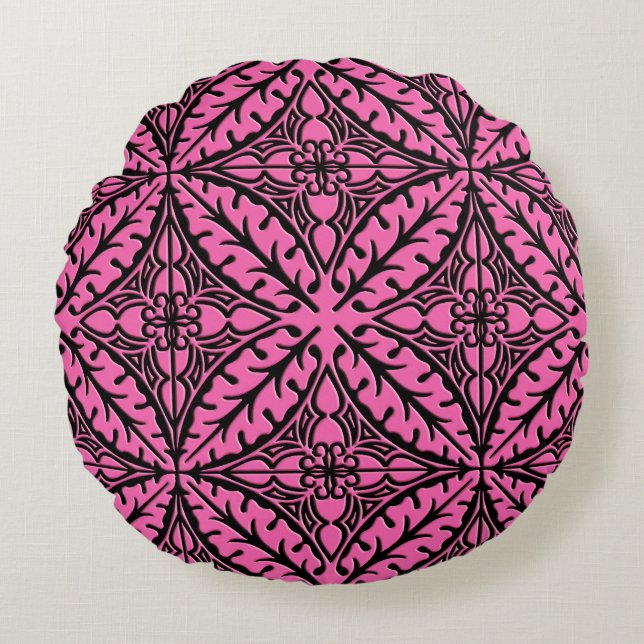 Rosa och svart marockanska plattor - fuchsia rund kudde (Framsidan)
