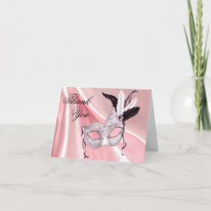 Rosa och svart maskeradpartytack tack kort