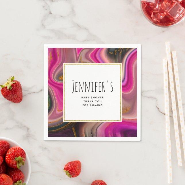 Rosa och svart med Guld Swirls Baby Shower Pappersservett (Insitu)