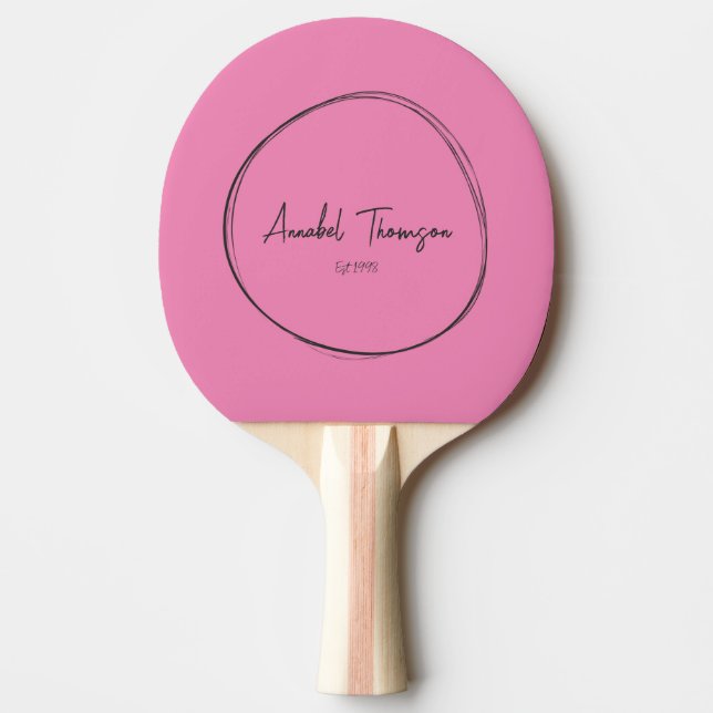 Rosa och svart med namn i uppritad cirkel pingisracket (Framsidan)