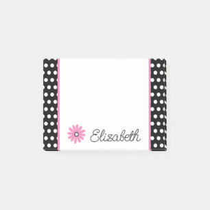 Rosa och svart med vit Polka dots Personlig Post-it Block