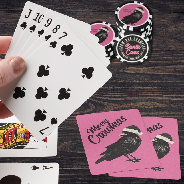 Rosa och svart Merry Crowmas-juljul-Helgdag Casinokort (If your pinkmas party involves playing cards, these fun pink "Merry Crowmas" cards will stand out!)