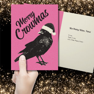 Rosa och svart Merry Crowmas-julkort Helgkort