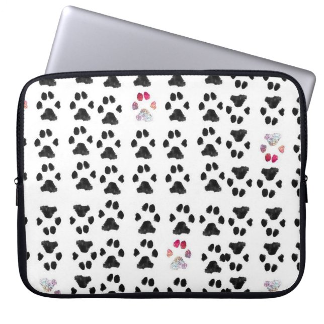 Rosa och svart minimal Paw-utskrift i Mönster Laptop Fodral (Framsidan)