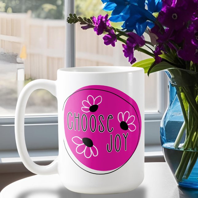 Rosa och svart modern inspirerande Välj Glädje-mug Kaffemugg (Skapare uppladdad)