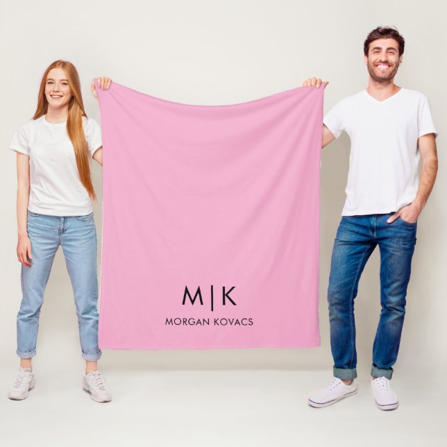 Rosa och Svart | Modernt Monogram Fleecefilt (På plats)