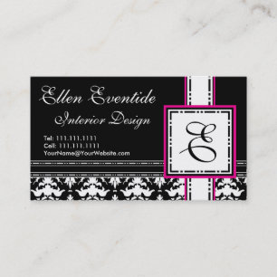 Rosa och svart Monogram för chic Designer Dam Visitkort