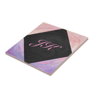 Rosa och svart monogram kakelplatta