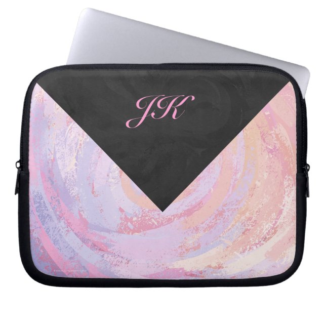 Rosa och svart monogram laptop sleeve (Framsidan)