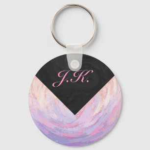 Rosa och svart monogram nyckelring