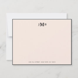 rosa och svart, monogrammad, formell, plan tack kort