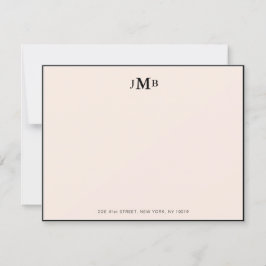 rosa och svart, monogrammad, formell, plan tack kort