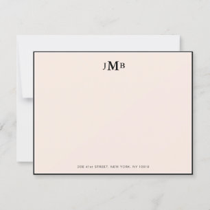 rosa och svart, monogrammad, formell, plan tack kort