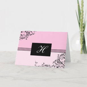 Rosa och svart monogrammat kort för anpassade