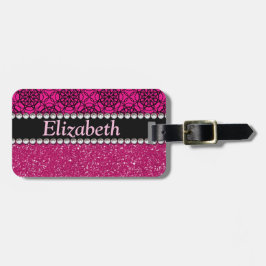 Rosa och svart mönsterRhinestones för glitter Bagagebricka