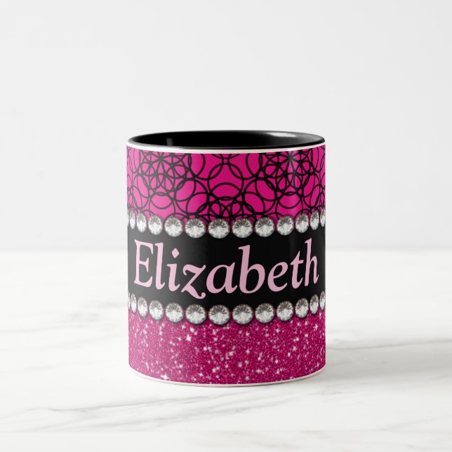 Rosa och svart mönsterRhinestones för glitter Två-Tonad Mugg (Center)