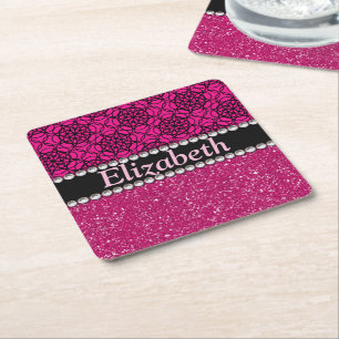 Rosa och svart mönsterRhinestones för glitter Underlägg Papper Kvadrat