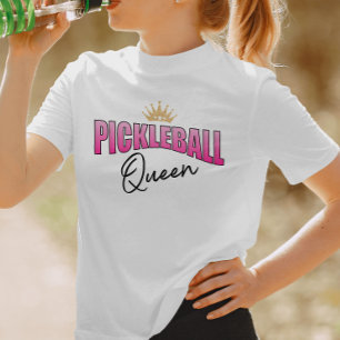 Rosa och svart Pickleball Queen Guld Krona T Shirt
