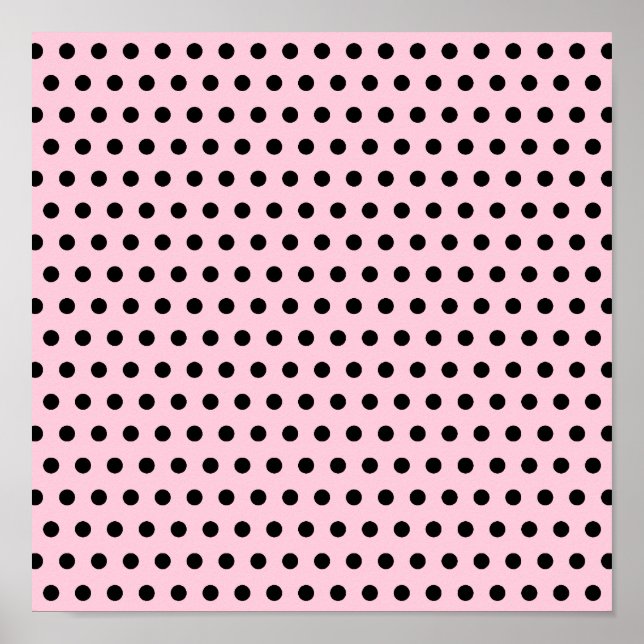 Rosa och svart Polka Dot Mönster. Fläckigt. Poster (Framsidan)